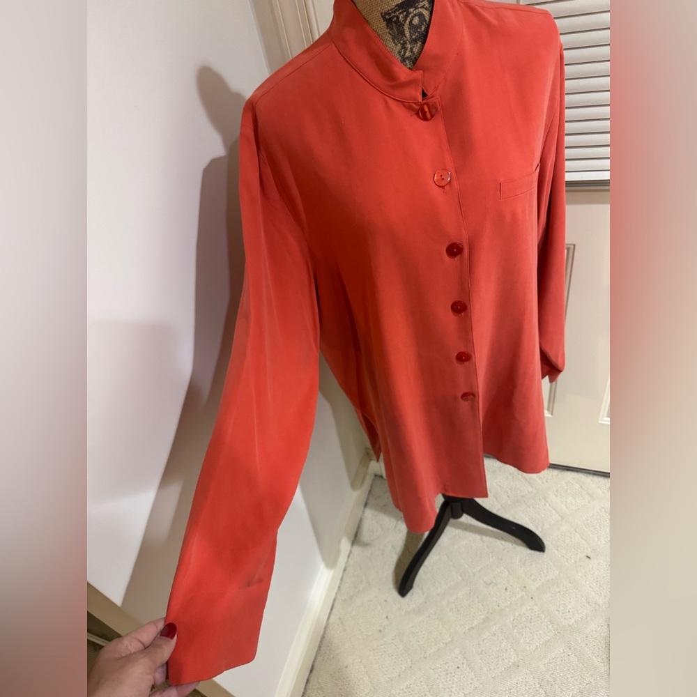 Coldwater Creek NWT 100% silk orange button down long sleeve long shirt size XL - Picture 4 of 11